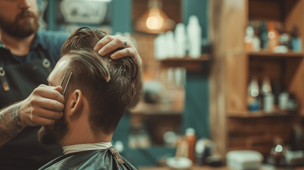 man getting haircut at barbershop