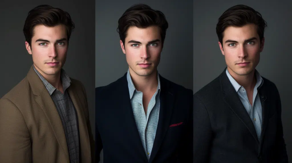 man in different attires for headshots