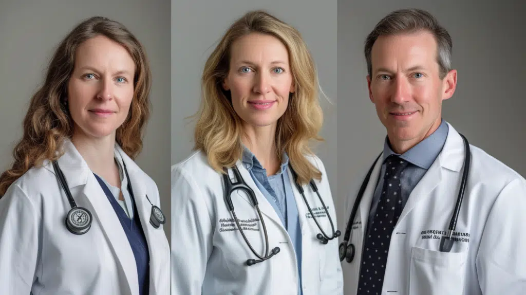 3 healthcare professional headshots in grey background